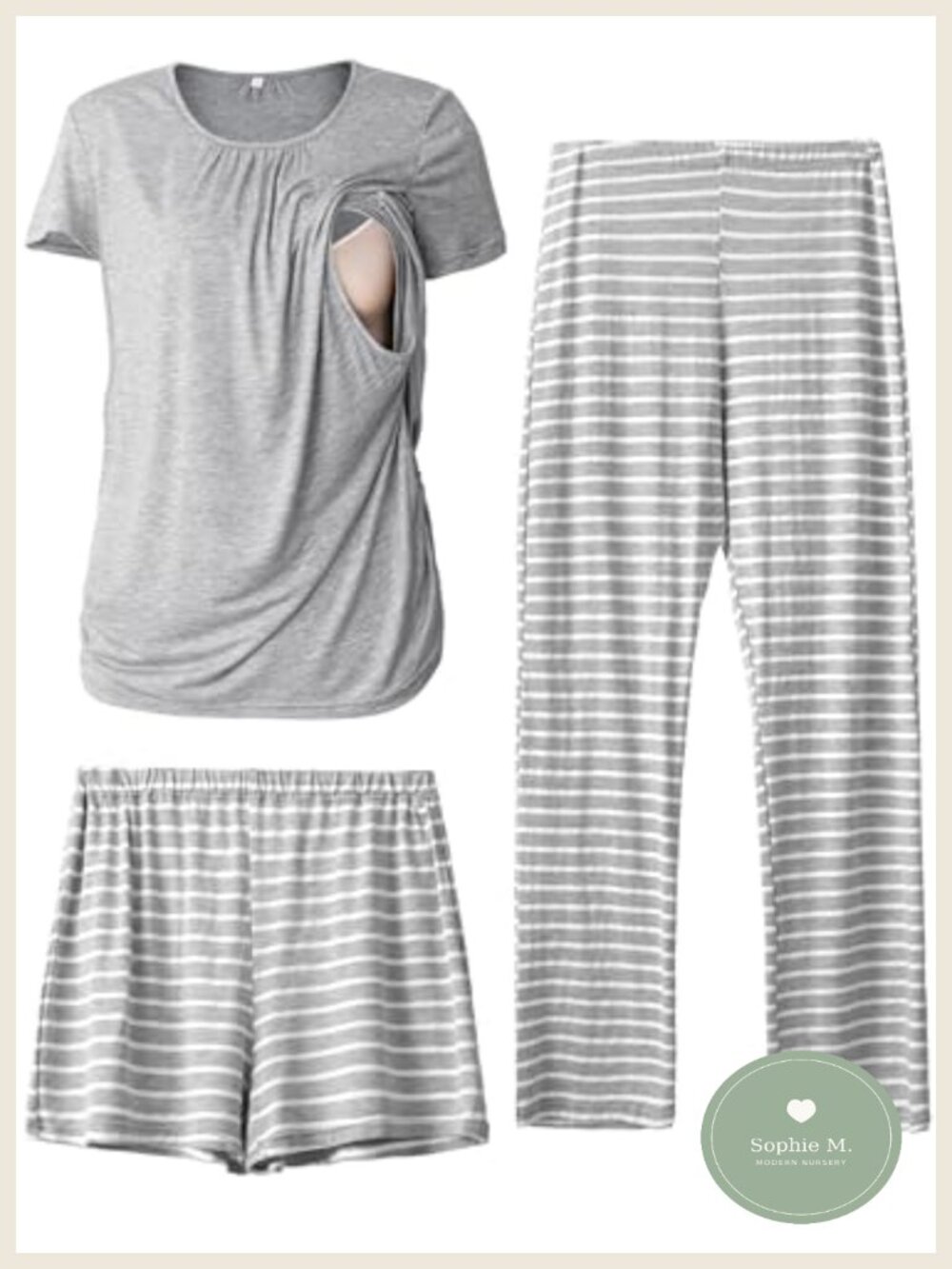 3 Piece Maternity Nursing Pajamas Set Breastfeeding PJS Rayon Shorts & Pants